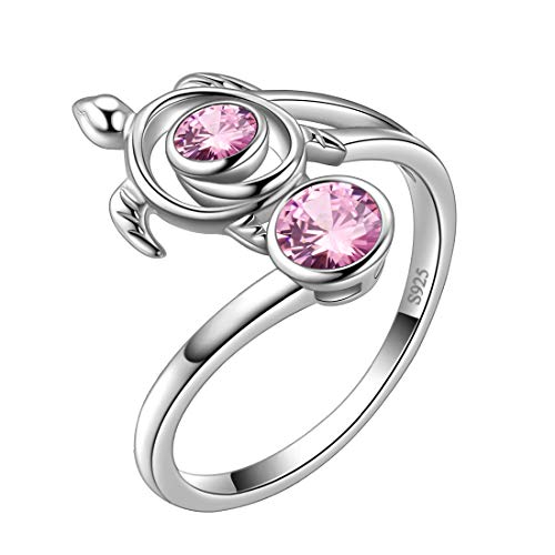 Aurora Tears Turtle Verstellbare Ringe 925 Sterling Silber Tiere Offener Ring Rosa Turmalin Oktober Birthstone Schmuck mit Zirkonia für Frauen DR0084O von Aurora Tears