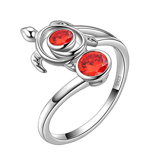 Aurora Tears Turtle Verstellbare Ringe 925 Sterling Silber Tiere Offener Ring Roter Granat Januar Birthstone Schmuck mit Zirkonia für Frauen DR0084J von Aurora Tears