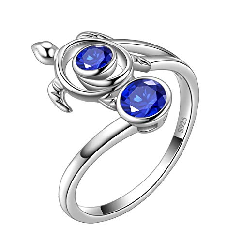 Aurora Tears Turtle verstellbare Ringe 925 Sterling Silber Tiere Open Ring Blue Sapphire September Birthstone Schmuck mit Zirkonia für Frauen DR0084S von Aurora Tears
