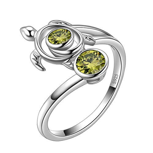 Aurora Tears Turtle verstellbare Ringe 925 Sterling Silber Tiere Open Ring Peridot August Birthstone Schmuck mit Zirkonia für Frauen DR0084A von Aurora Tears