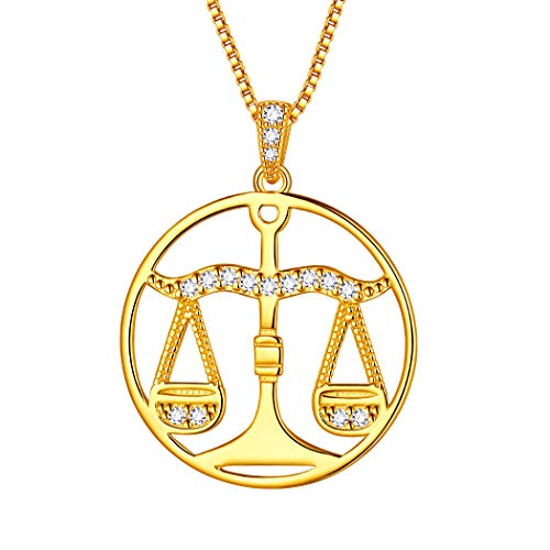 Aurora Tears Waage Halskette 925 Sterling Silber 12 Sternzeichen Anhänger Konstellation Vergoldet Runde Münze Halskette CZ Horoskop Schmuck Geschenk für Frauen und Mädchen DP0111T-Y von Aurora Tears
