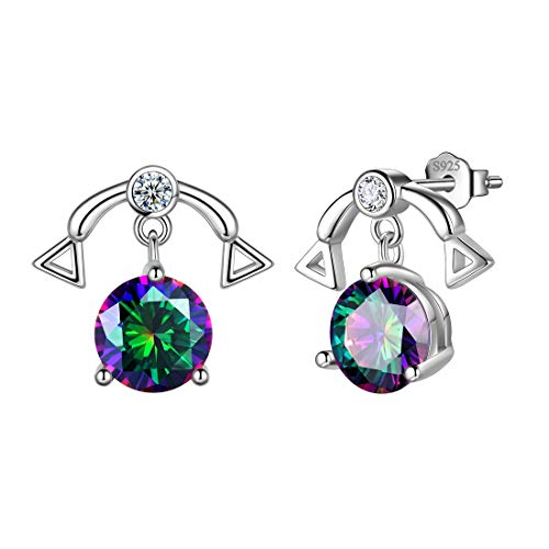 Aurora Tears Waage Ohrstecker 925 Sterling Silber 12 Sternzeichen Sternbild Horoskop mit mystischen Regenbogen Topas Schmuck für Frauen und Mädchen DE0245T von Aurora Tears