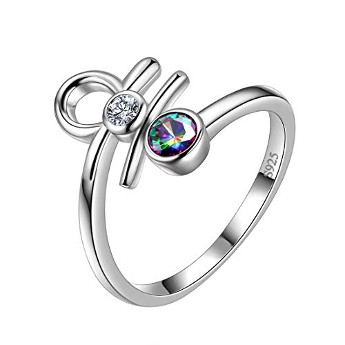 Aurora Tears Waage Ring Zodiac verstellbare Ringe 925 Sterling Splitter Mystic Rainbow Topaz Konstellation offener Ring Horoskop Schmuck für Frauen und Mädchen DR0087T von Aurora Tears