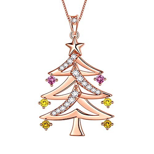 Aurora Tears Weihnachtsbaum Halsketten 925 Sterling Silber Geburtsstein Zirkonia Weihnachten Rosé vergoldet Baum Anhänger Schmuck Geschenke für Weihnachtsfeier DP0304R von Aurora Tears