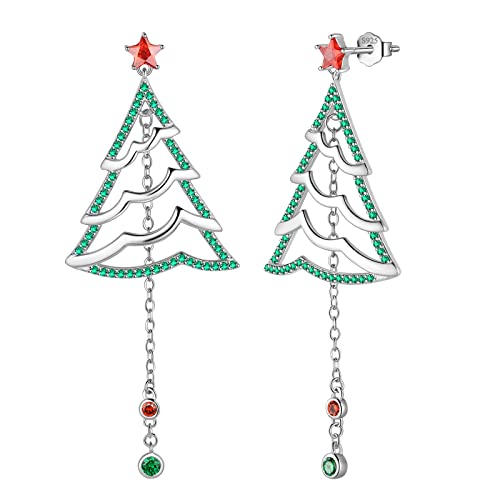 Aurora Tears Weihnachtsbaum Ohrstecker 925 Sterling Sliver Cubic Zirkonia Weihnachtsbaum Ohrringe Schmuck Geschenke für Weihnachtsfeier DE0268W von Aurora Tears