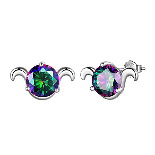 Aurora Tears Widder Ohrstecker 925 Sterling Silber 12 Sternzeichen Sternbild Horoskop mit mystischen Regenbogen Topas Schmuck für Frauen und Mädchen DE0245B von Aurora Tears