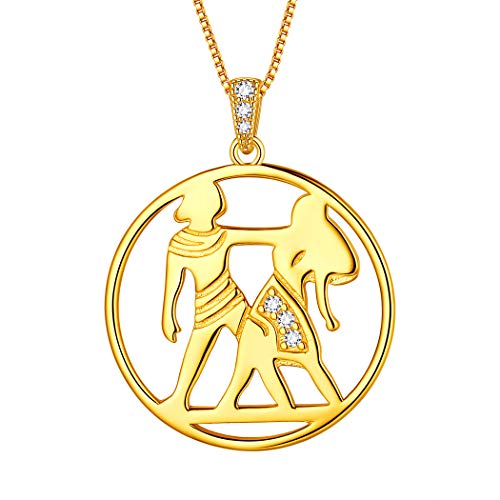 Aurora Tears Zwillinge Halskette 925 Sterling Silber 12 Sternzeichen Anhänger Konstellation Vergoldet Runde Münze Halskette CZ Horoskop Schmuck Geschenk für Frauen und Mädchen DP0292G von Aurora Tears