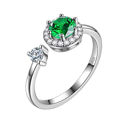 Aurora Tears können Birthstone verstellbare Ringe 925 Sterling Splitter Birthstone offener Ring Geburt Stein Schmuck Geschenke für Frauen und Männer DR0090G von Aurora Tears