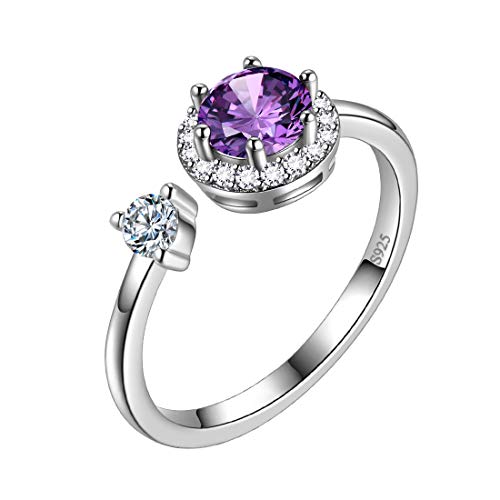 Aurora Tränen Februar Birthstone verstellbare Ringe 925 Sterling Splitter Birthstone offenen Ring Geburt Stein Schmuck für Frauen und Männer DR0090F von Aurora Tears