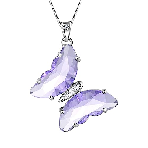 Blaue Schmetterling Herz Halskette Frauen 925 Sterling Silber Tier Schmetterlinge Juni Birthstone Anhänger Kristall Hochzeit Geburtstag Schmuck DP0311U von Aurora Tears