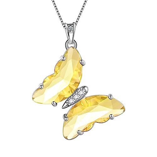 Gelbe Schmetterling Herz Halskette Frauen 925 Sterling Silber Tier Schmetterlinge November Birthstone Anhänger Kristall Hochzeit Geburtstag Schmuck DP0311N von Aurora Tears