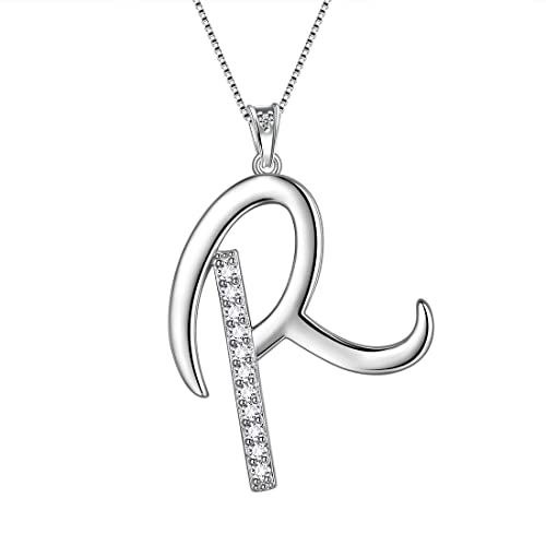 Initial Letter R Halskette für Frauen Mädchen 925 Sterling Silber Personalisierte Alphabet Name Anhänger Kristall CZ Schmuck Muttertag Valentinstag Weihnachten Geburtstagsgeschenk DP0284R von Aurora Tears