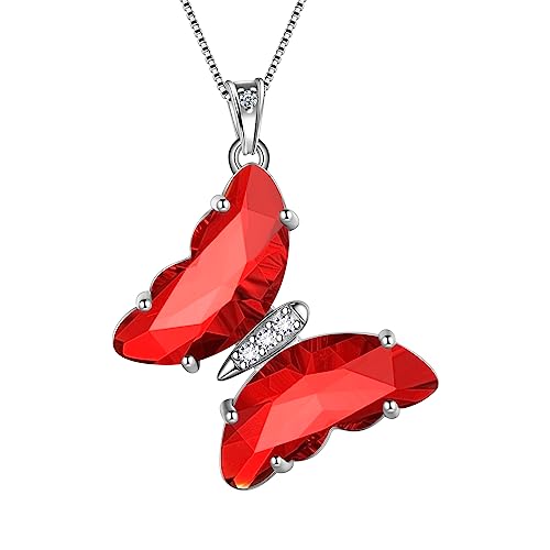 Rote Schmetterling Herz Halskette Frauen 925 Sterling Silber Tier Schmetterlinge Januar Birthstone Anhänger Kristall Hochzeit Schmuck DP0311J von Aurora Tears