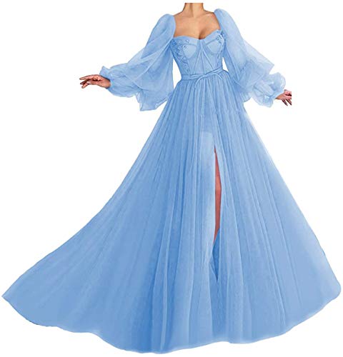 Aurora dresses Damen Abendkleider Ballkleider Puffy Sleeve Brautkleider Schatzhals Quinceanera Kleider Prinzessin Hochzeitskleider(Blau,46) von Aurora dresses