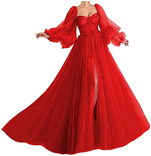 Aurora dresses Damen Abendkleider Ballkleider Puffy Sleeve Brautkleider Schatzhals Quinceanera Kleider Prinzessin Hochzeitskleider(Rot,40) von Aurora dresses