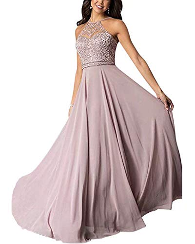 Aurora dresses Damen Abendkleider Chiffon Spitze Ballkleid Elegant für Hochzeit Lang Brautjungfernkleider(Mauve,50) von Aurora dresses