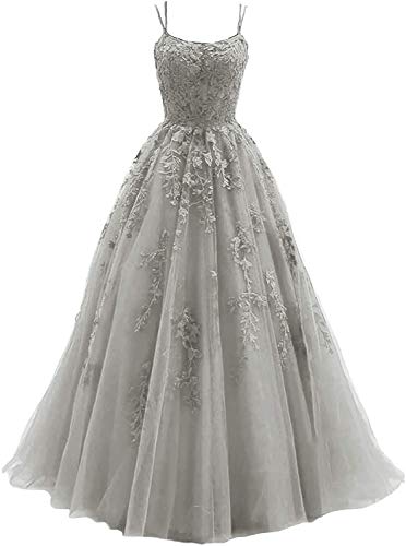 Aurora dresses Damen Abendkleider Lang Ballkleider Spitze Appliques Brautkleider Quinceanera Kleider Prinzessin Hochzeitskleider(Silber,40) von Aurora dresses