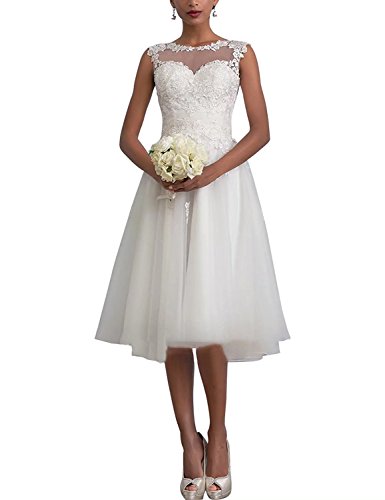 Aurora dresses Damen Hochzeitskleider Spitze Knielänge Appliques Abendkleider Elegant Brautkleid (Elfenbein,38) von Aurora dresses