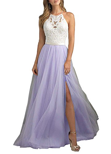 Aurora dresses Damen Tüll Ballkleid Abendkleider Elegant für Hochzeit Spitze Brautjungfer Kleider(Lavendel,36) von Aurora dresses