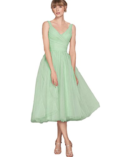 Aurora dresses Damen V-Ausschnitt Abendkleider Teelänge Partykleider Ballkleid Brautjungfer Kleider(Minze,44) von Aurora dresses