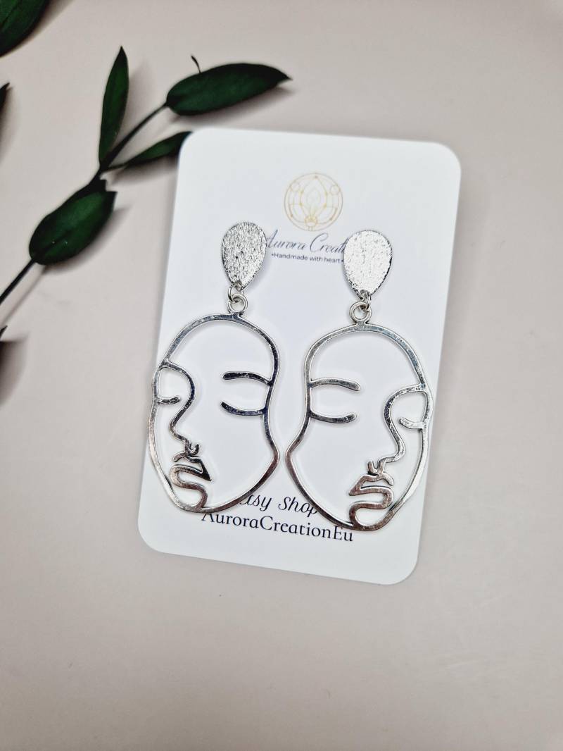 Abstraktes Gesicht Ohrringe Silber Picasso Schmuck Frau Geschenk Für Silhouette Frauenkopf von AuroraCreationEu