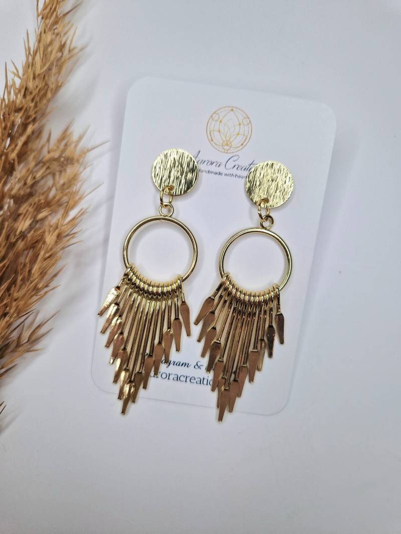 Gold Quasten Ohrring Fransen Ohrringe Lange Boho Baumelohrring Brautschmuck Minimalist von AuroraCreationEu