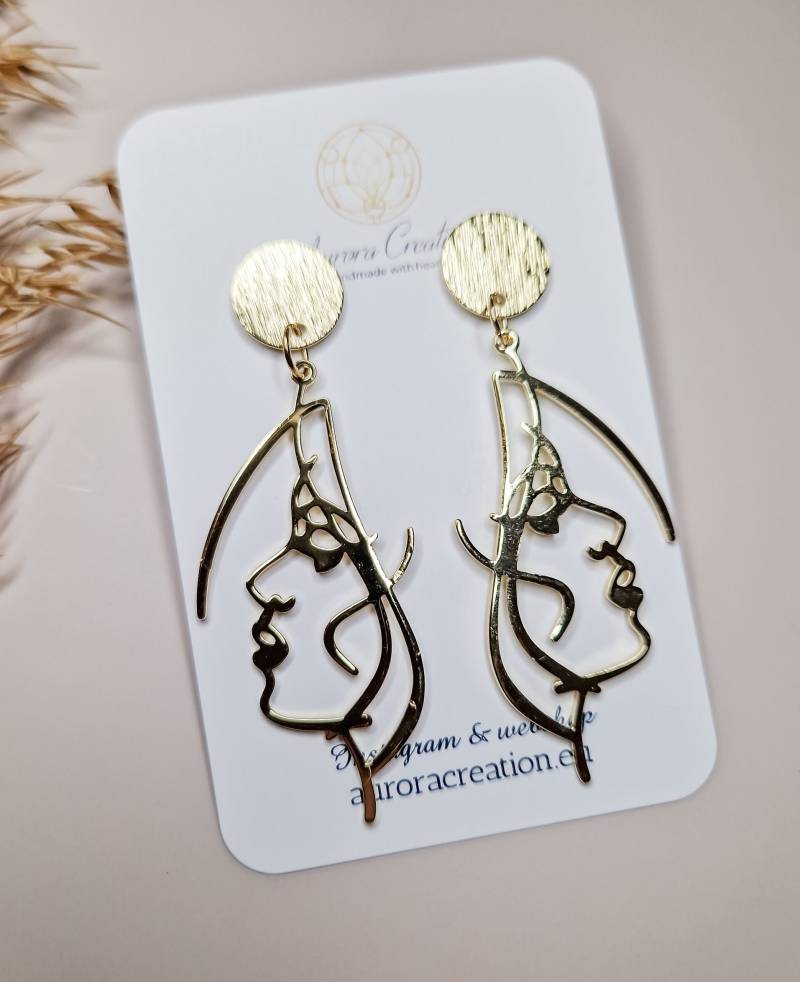 Ohrringe Gold Gesicht Ohrring Baumeln Minimalist Schmuck Abstraktes Frau Baumeln von AuroraCreationEu