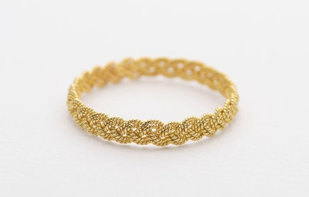 18K Gold Hand-Gewebte Weben Ehering Doppelstrang Geflochtene Einzigartige Ring Handgemachte Filigrane Stapeln Ringe Stapelbar Seil Handwerker Ad1240 von AuroraDesigner