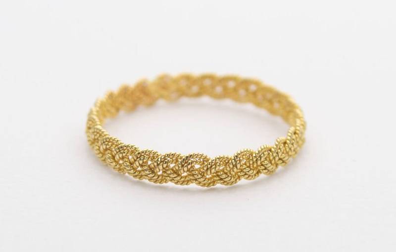 18K Gold Hand-Gewebte Weben Ehering Doppelstrang Geflochtene Einzigartige Ring Handgemachte Filigrane Stapeln Ringe Stapelbar Seil Handwerker Ad1240 von AuroraDesigner