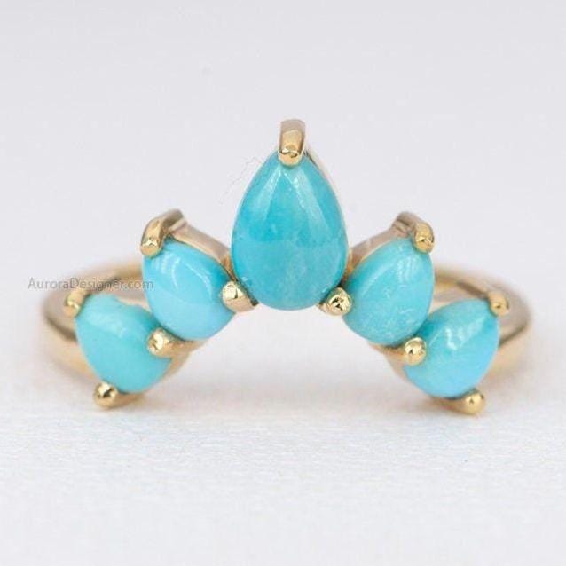 Birnen-Form-Türkis 14K Gold Wedding Band Einzigartige Kurve Krone Tiara Ring Wacheenhancer Stapelringe Stapelbar Dezember Birthstone Ad1456T von AuroraDesigner