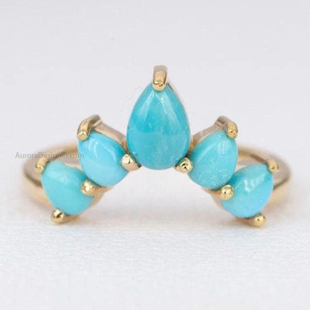 Birnen-Form-Türkis 14K Gold Wedding Band Einzigartige Kurve Krone Tiara Ring Wacheenhancer Stapelringe Stapelbar Dezember Birthstone Ad1456T von AuroraDesigner