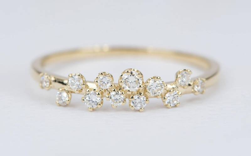 Diamant Cluster Ring 14K Gold Ehering Stapelringe Konstellation Sprenkel Einzigartiger Jahrestag Geburtstag Geschenk Stapelbar Braut Ad2322 von AuroraDesigner