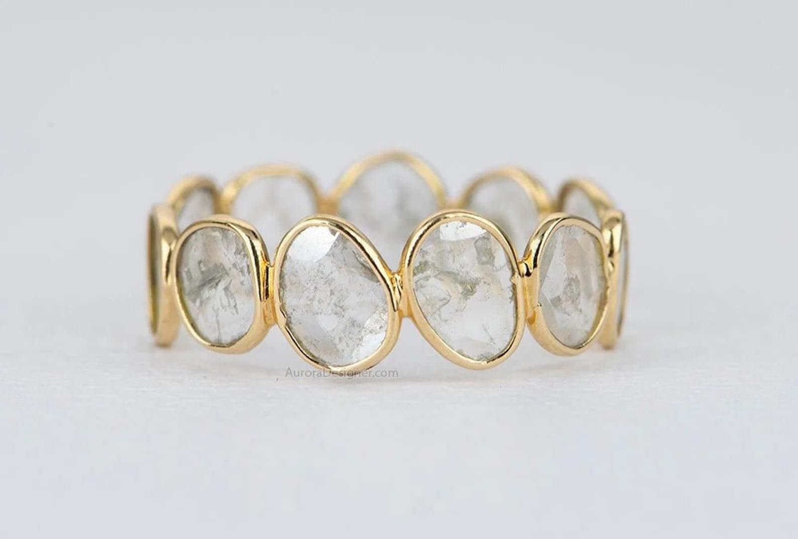 Rustikaler Diamant Scheibenring 14K 18K Gold Lünette Gesetzt Volle Ewigkeit Hochzeitsband Einzigartige Zierliche Salz Und Pfeffer Galaxie von AuroraDesigner