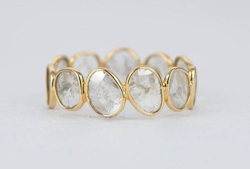 Rustikaler Diamant Scheibenring 14K 18K Gold Lünette Gesetzt Volle Ewigkeit Hochzeitsband Einzigartige Zierliche Salz Und Pfeffer Galaxie von AuroraDesigner