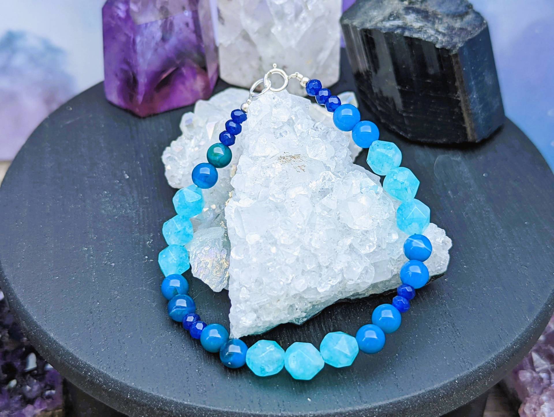 Armband Aus Apatit Im Sternschliff, Blauem Achat, Lapislazuli Und Sterlingsilber von AurorasGiftBox