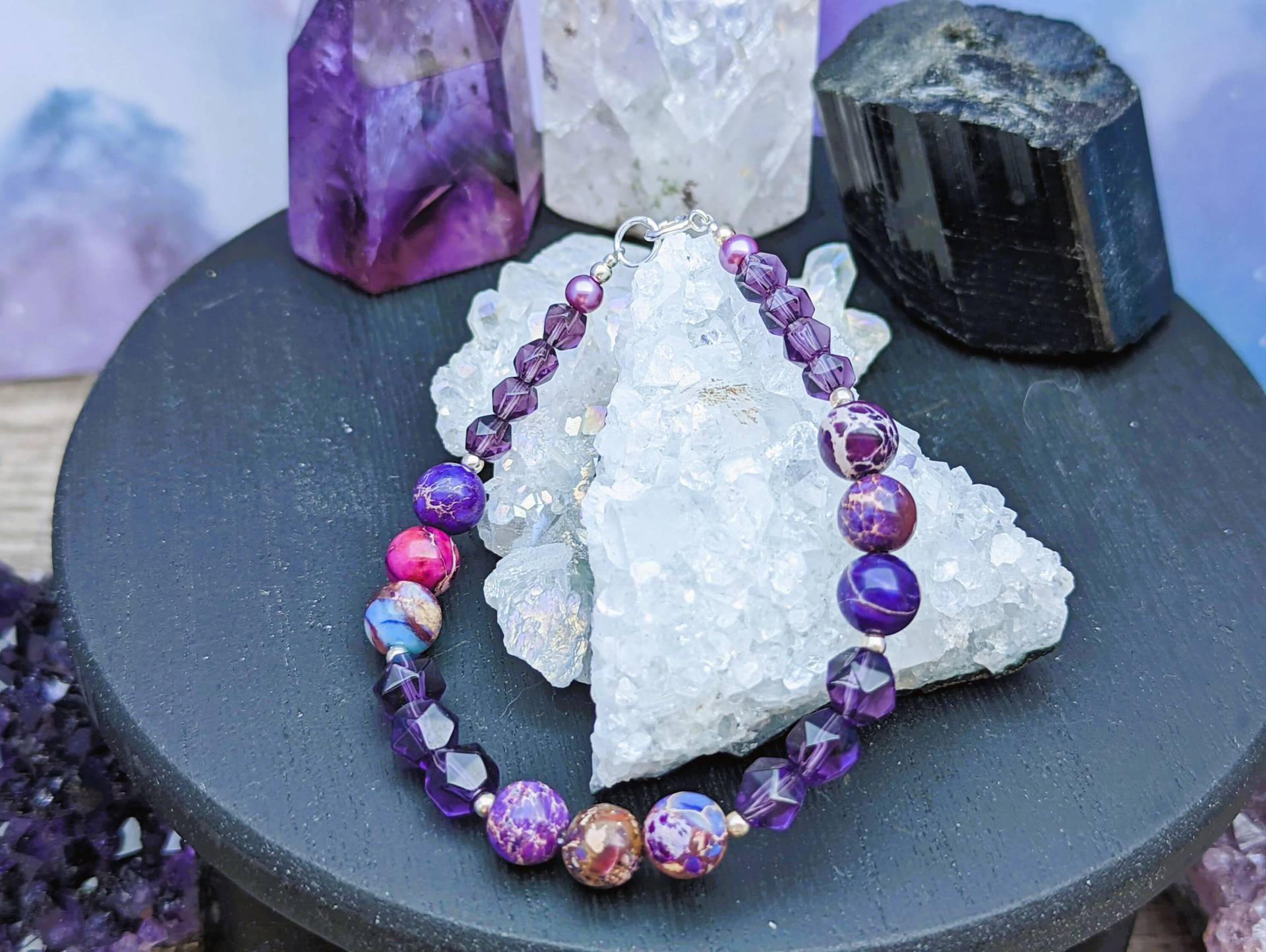 Armband Aus Violettem Imperial-Jaspis, Sternförmigem Amethyst Und Sterlingsilber von AurorasGiftBox