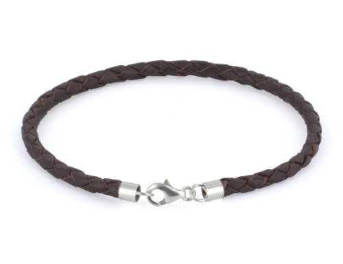 Auroris Echtleder-Armband geflochten 3mm mit 925 Sterling-Silber Karabinerverschluss - Länge: 17cm / Farbe: braun von Auroris