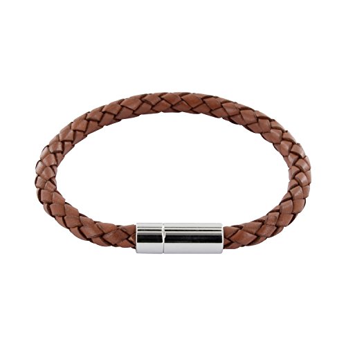 Auroris Echtleder-Armband geflochten 5mm mit Magnetverschluss aus Edelstahl - Länge: 20cm / Farbe: hellbraun von Auroris
