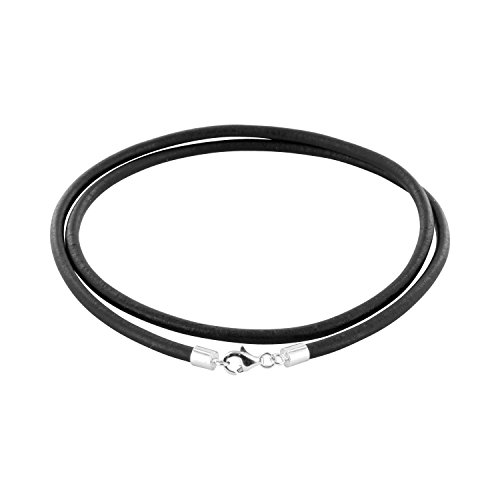 Auroris Echtleder Kette schwarz Dicke 3mm mit Karabinerverschluss aus 925 Sterling-Silber Länge: 55cm von Auroris