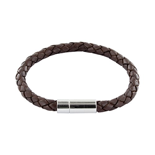 Auroris Echtleder-Armband geflochten 5mm mit Magnetverschluss aus Edelstahl - Länge: 20cm / Farbe: braun von Auroris