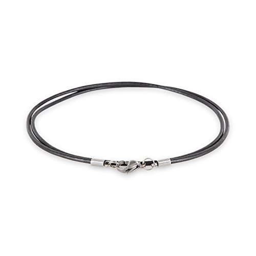 Auroris Echtleder Kette 2 mm Farbe: stahlgrau mit Karabinerverschluss aus Edelstahl Länge 90 cm von Auroris