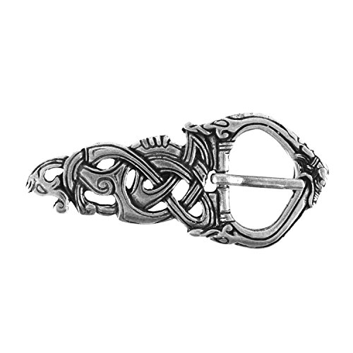 Auroris Mittelalterliche Gürtelschnalle Midgardschlange 9 x 4 cm für 3cm Riemen silberfarben von Auroris