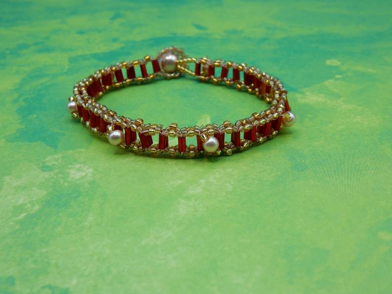 Armband Perle Arbeit Perlen Rot Und Gold Armband Perle Arbeit Perlen Rot Und Gold von AurosCrafts