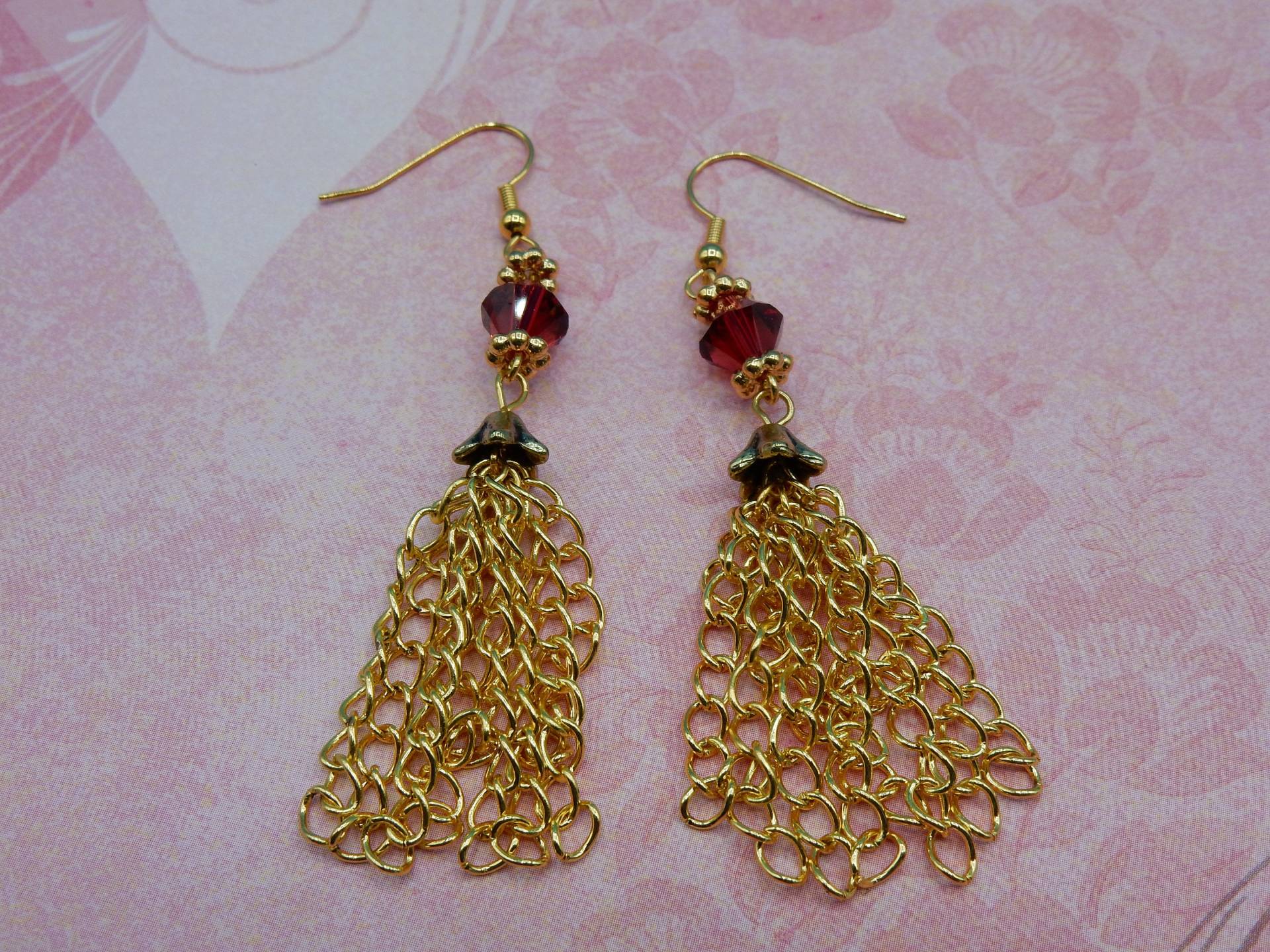 Ohrringe Kronleuchter Kristall Rot Und Gold von AurosCrafts