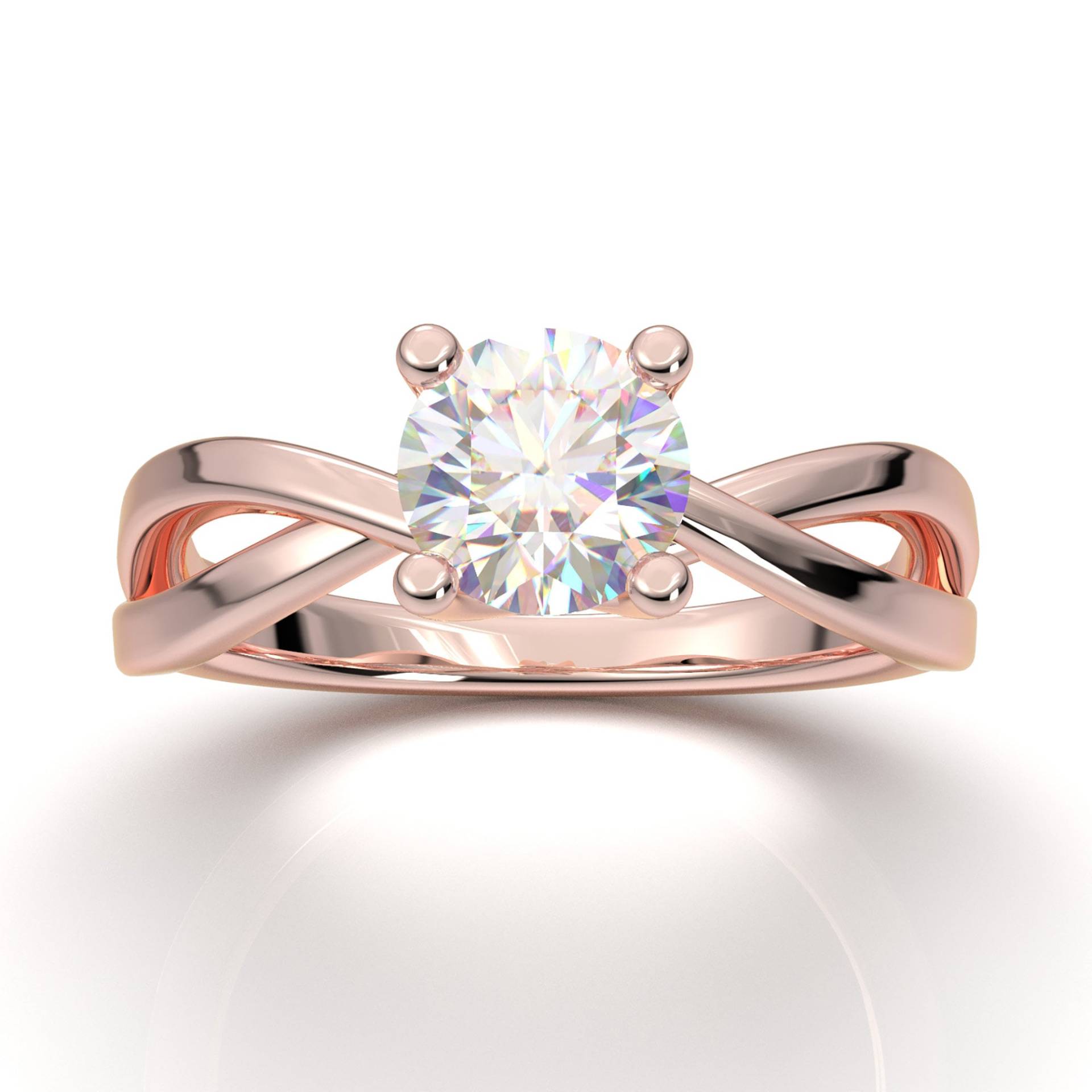 1 Ct Runder Moissanite Verlobungsring 14K Roségold, Zierlicher Solitärring, Forever One Verlobungsring, Twisted Band Ehering von AurosiJewelsClassic