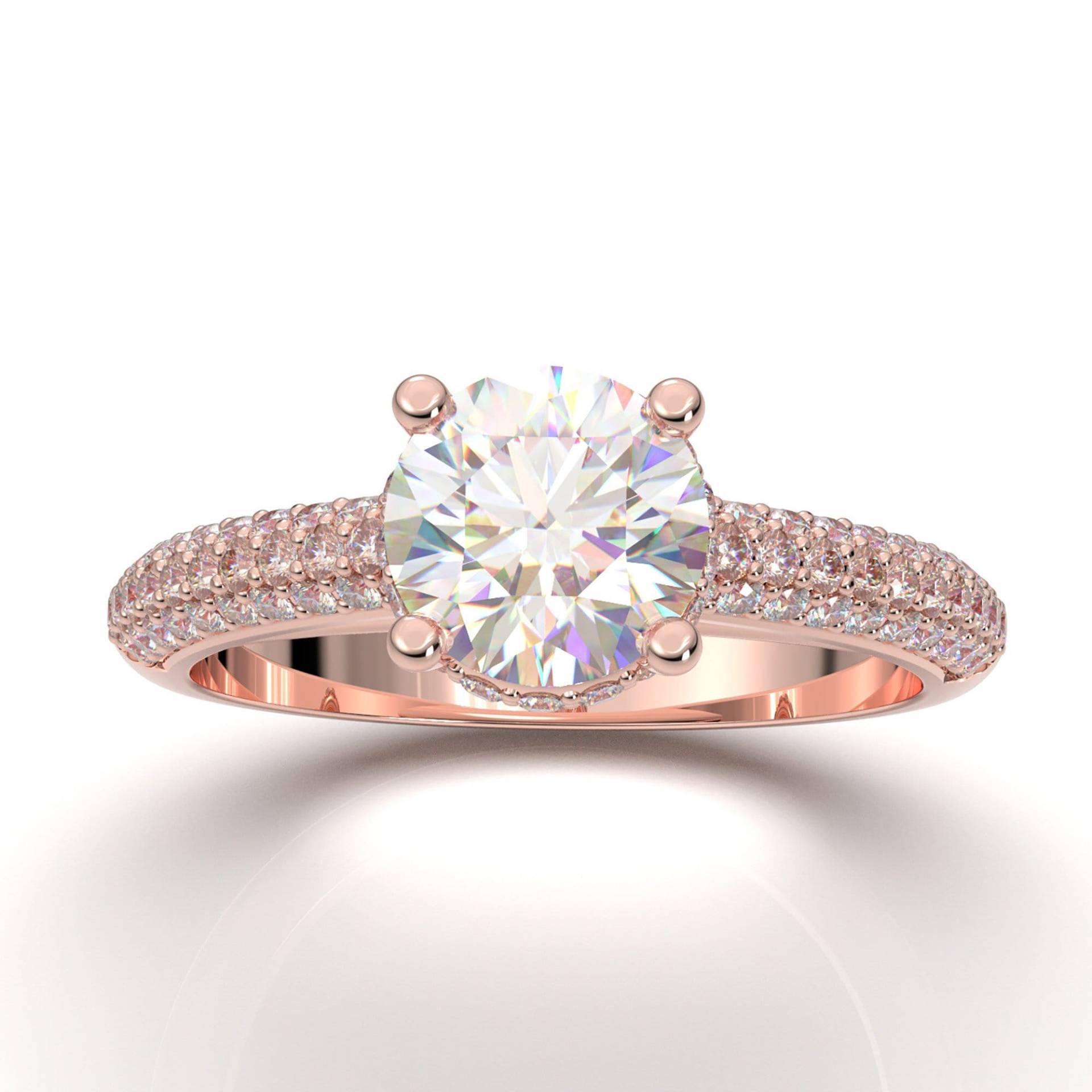 1Ct Runder Moissanite Ring/14K Solid Gold Halo Versteckter Verlobungsring Ehering Echt Pave Diamant Band Rose von AurosiJewelsClassic