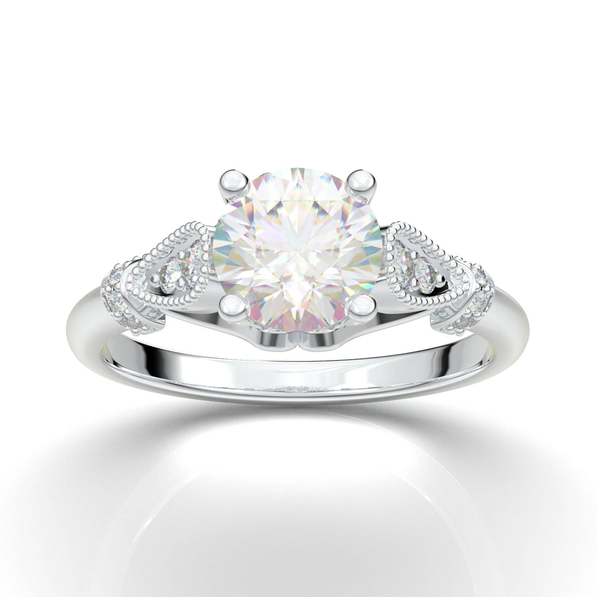 Art Deco Verlobungsring - Vintage Inspire Ring Antik Stil Rundschliff Diamant 1 Karat 14K Weißgold Moissanite Für Sie von AurosiJewelsClassic
