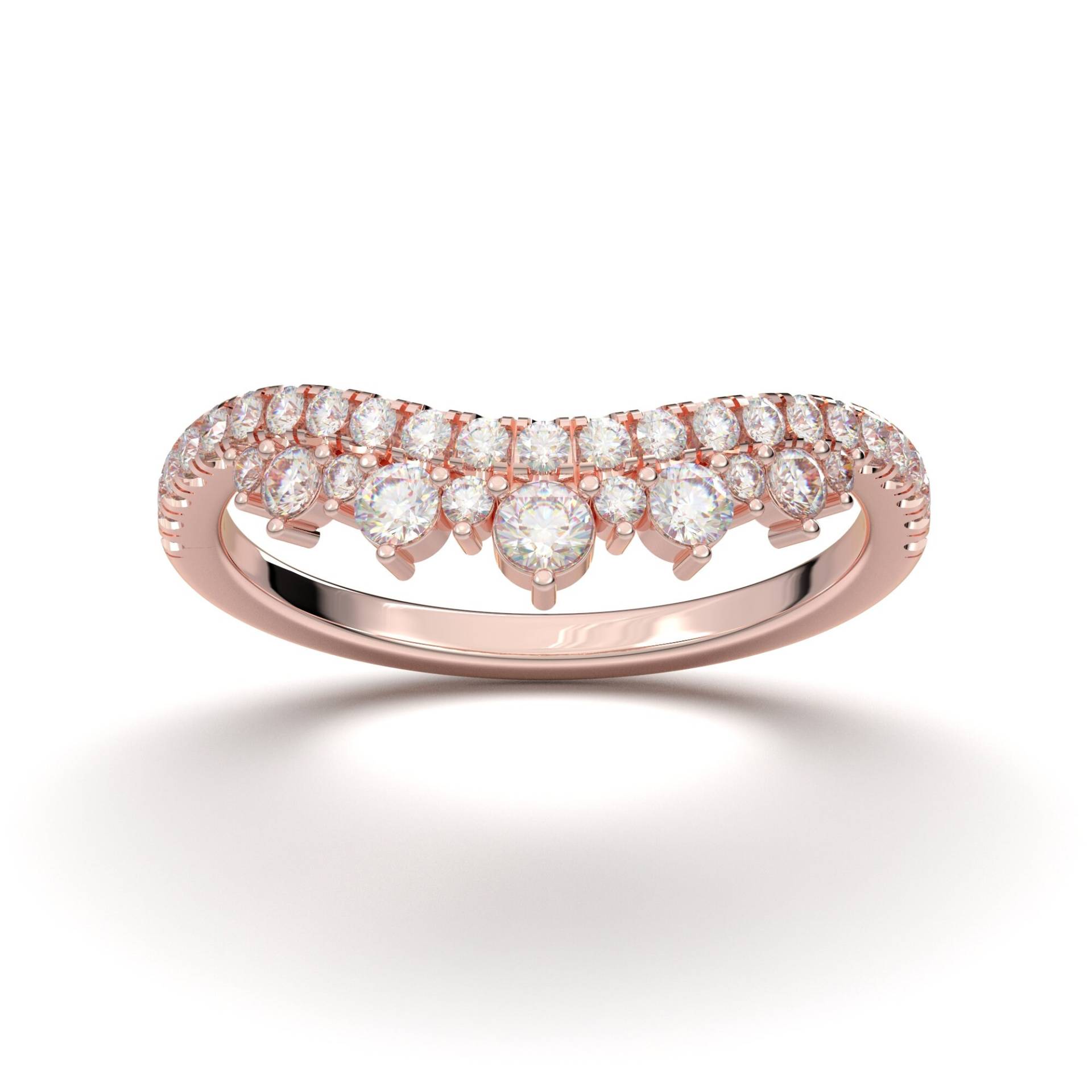 Frauen Geschwungener Ehering, Zierlicher Rose Gold Ring Für Sie, Moissanite Band V Chevron Band, Kontur von AurosiJewelsClassic