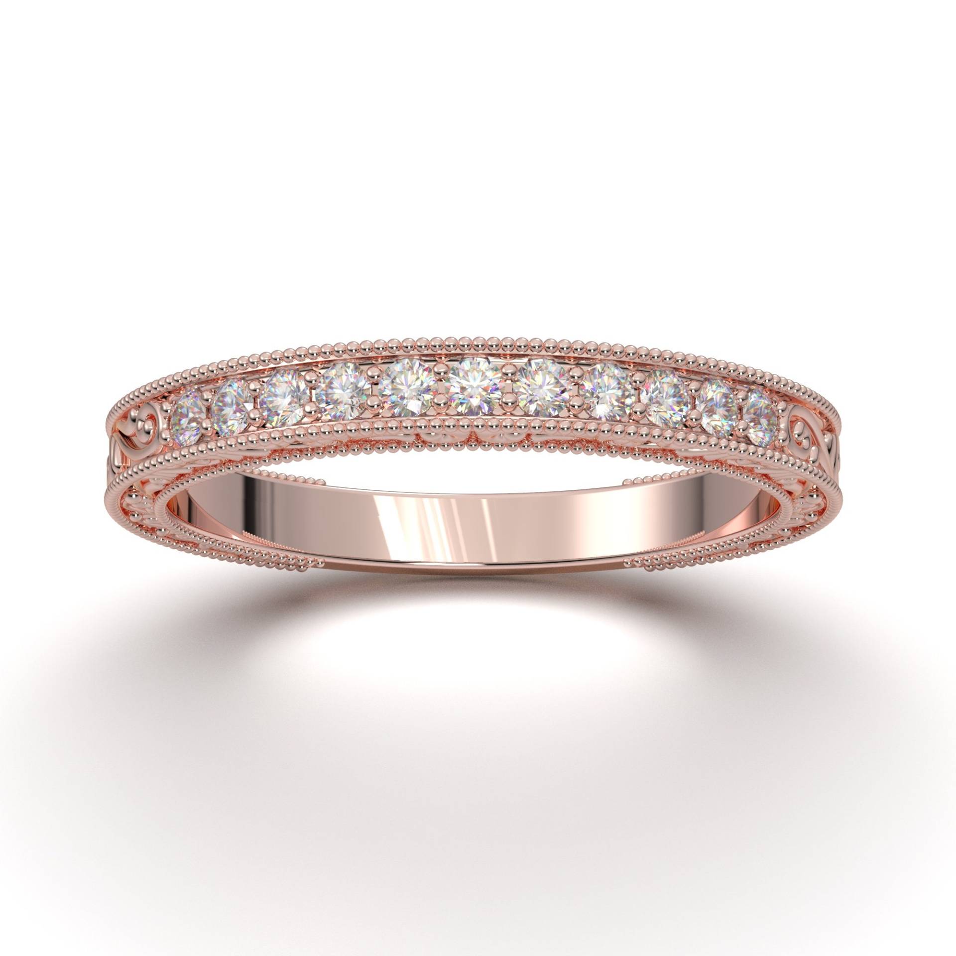 14K Graviertes Band, Rose Gold Vintage Diamant Milgrain Art Deco Hochzeit Layering Jubiläum Band Her von AurosiJewelsCouture