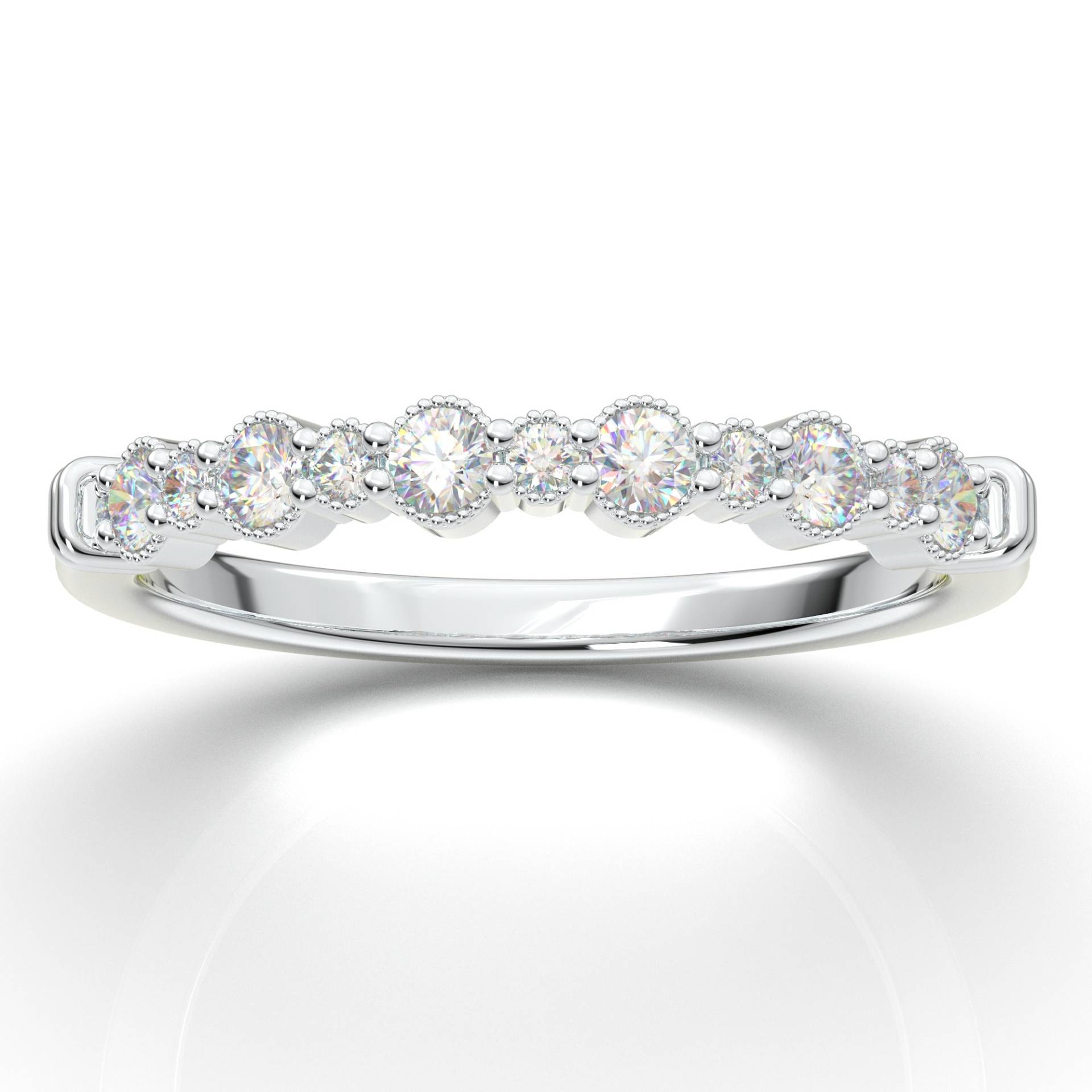 Art Deco Ehering, 14K Weißgold Diamant Ring, Halb Eternity Stapelring, Milgrain Vintage Band, Matching Band von AurosiJewelsCouture
